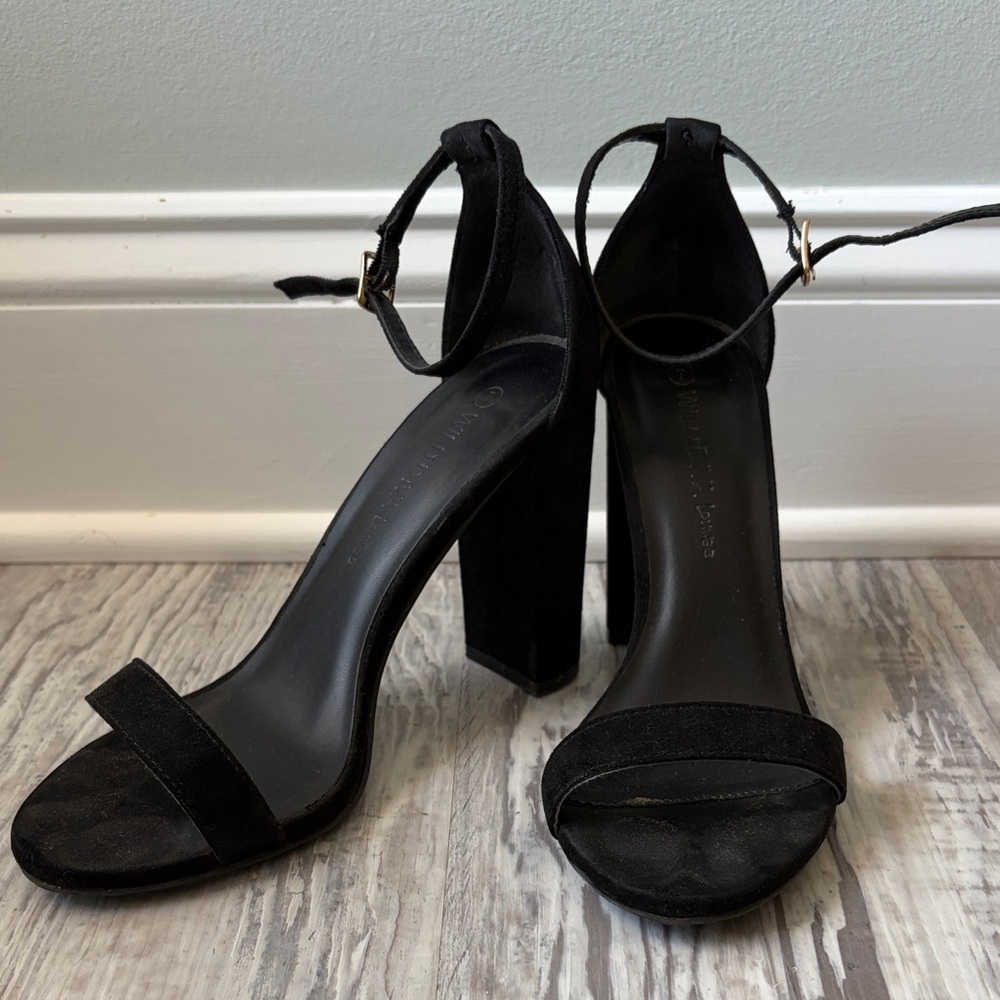 Wild Diva Black Suede Ankle-Strap Block Heels